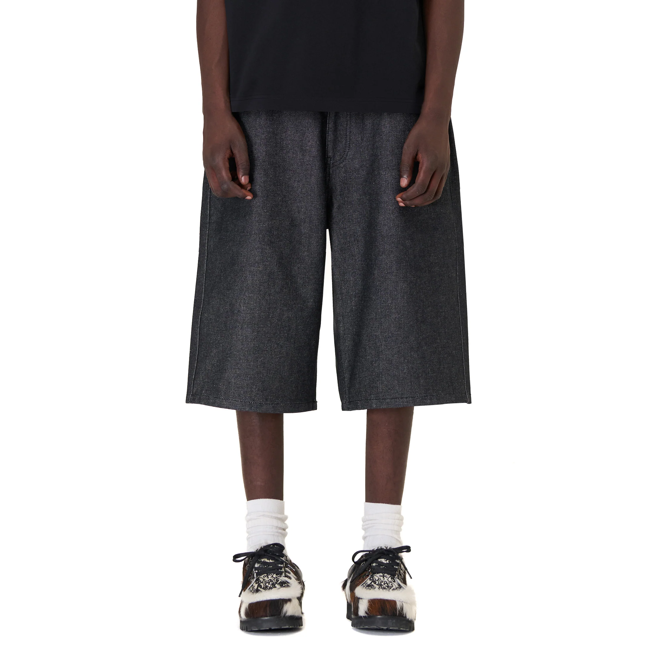 "aziza" black raw Jorts 02 - Image 7