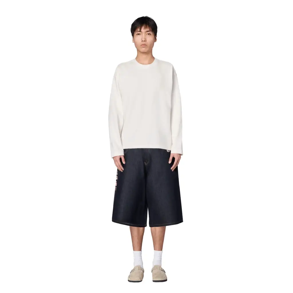 "blossom" indigo raw Jorts - Image 11