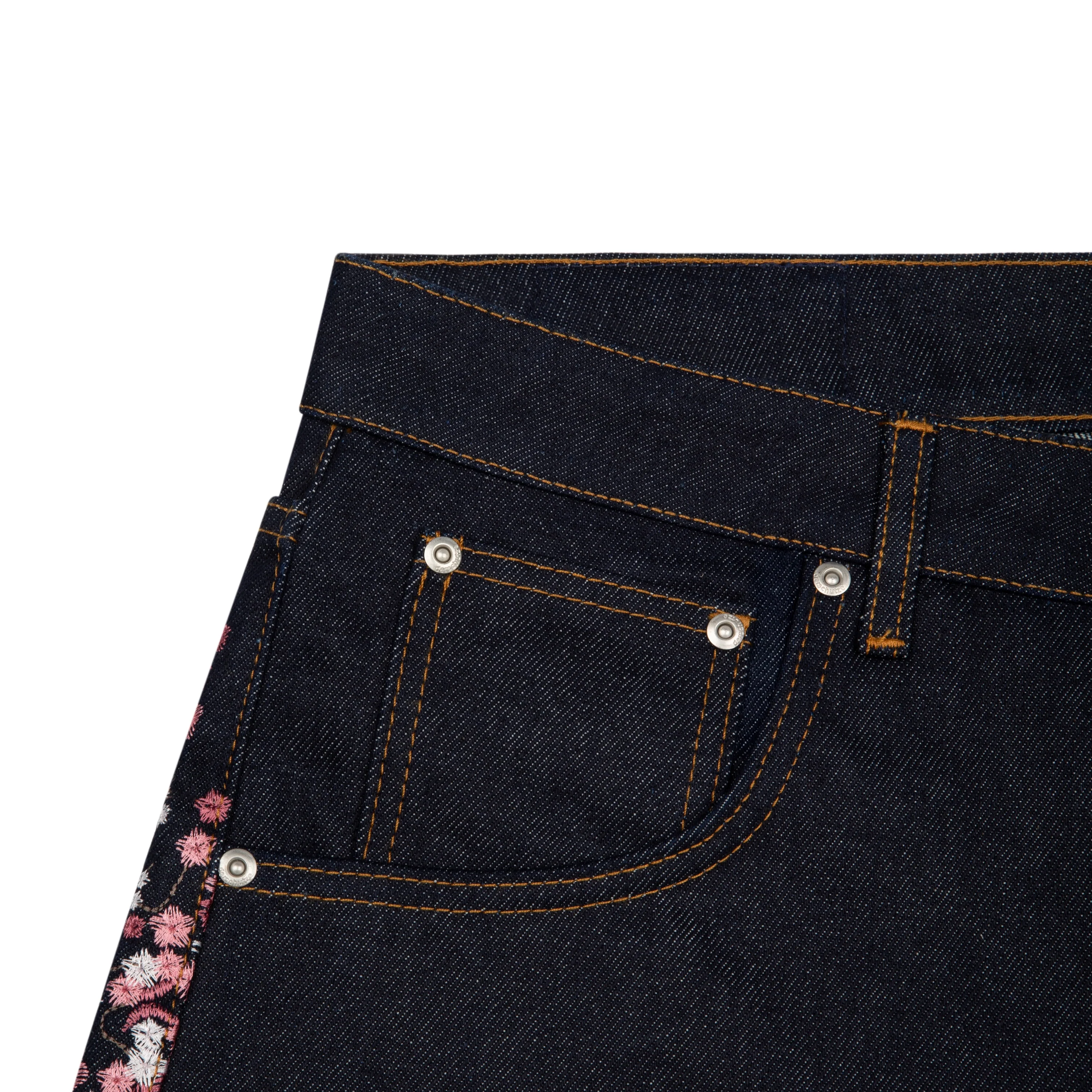 "blossom" indigo raw Jorts - Image 3