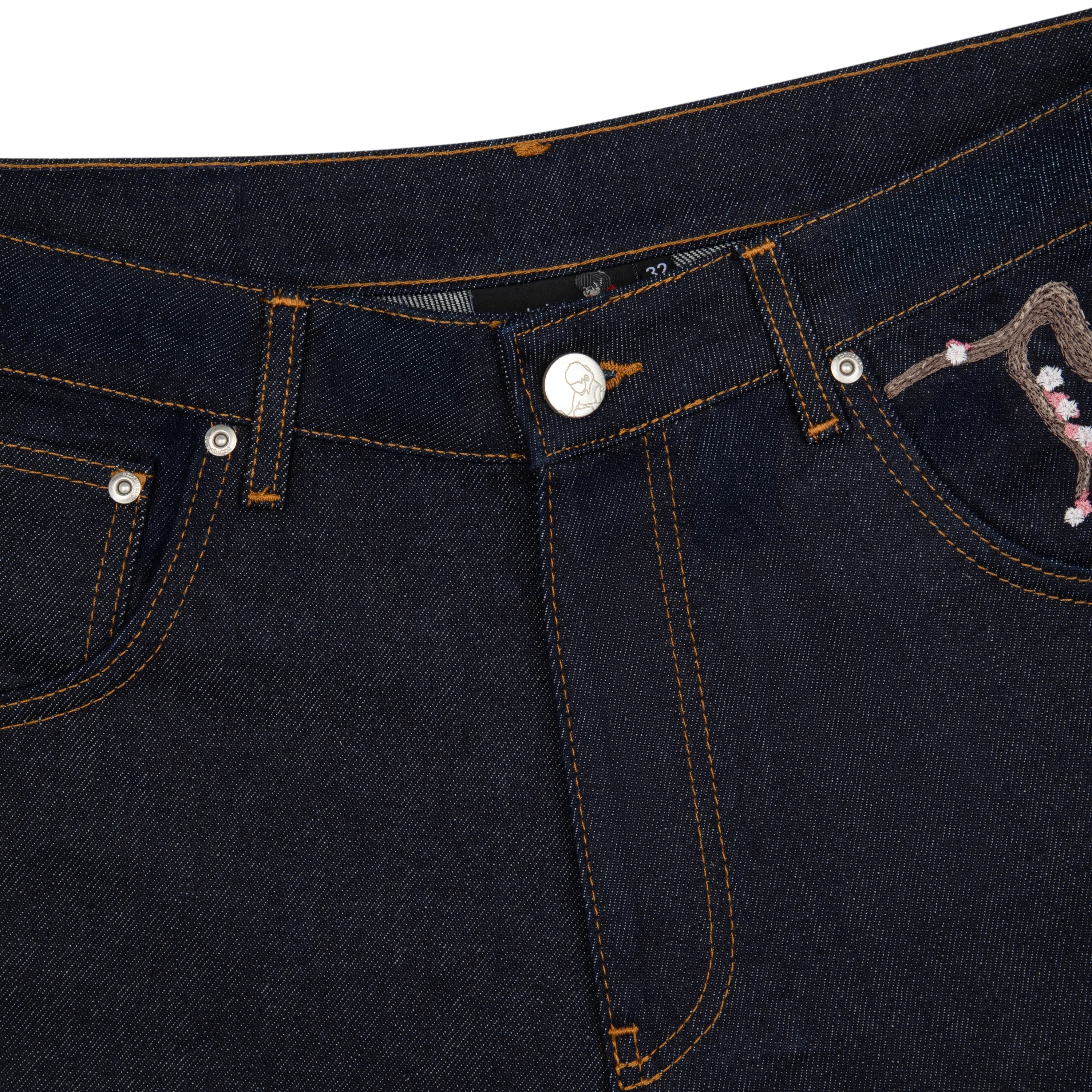 "blossom" indigo raw Jorts - Image 4
