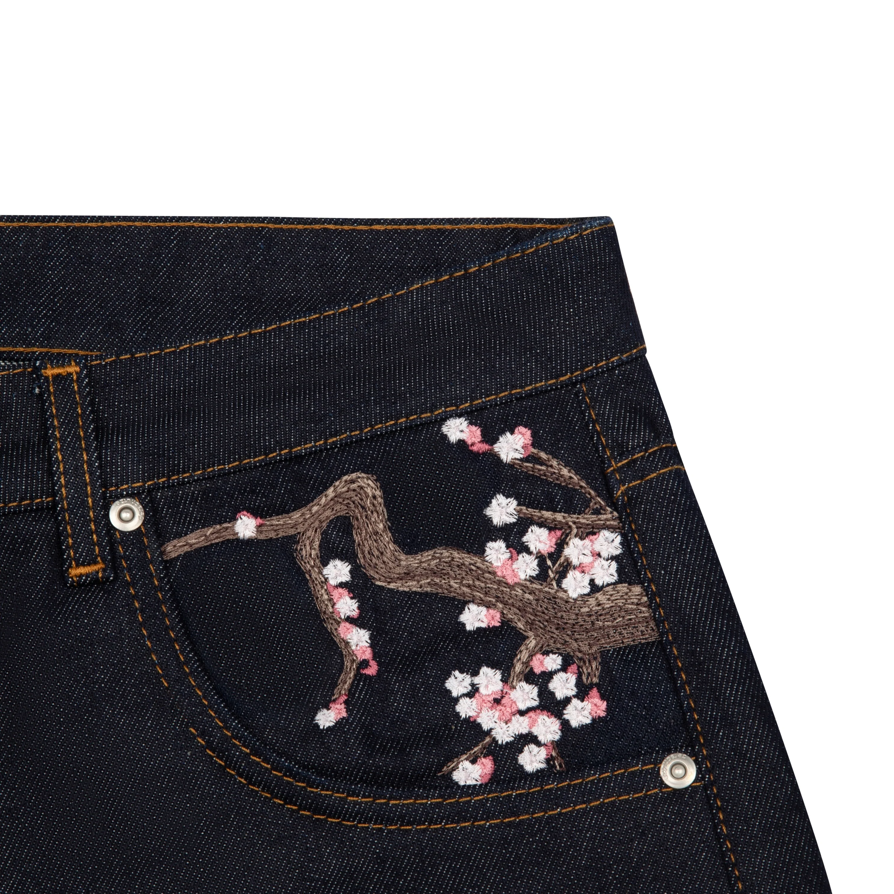 "blossom" indigo raw Jorts - Image 5