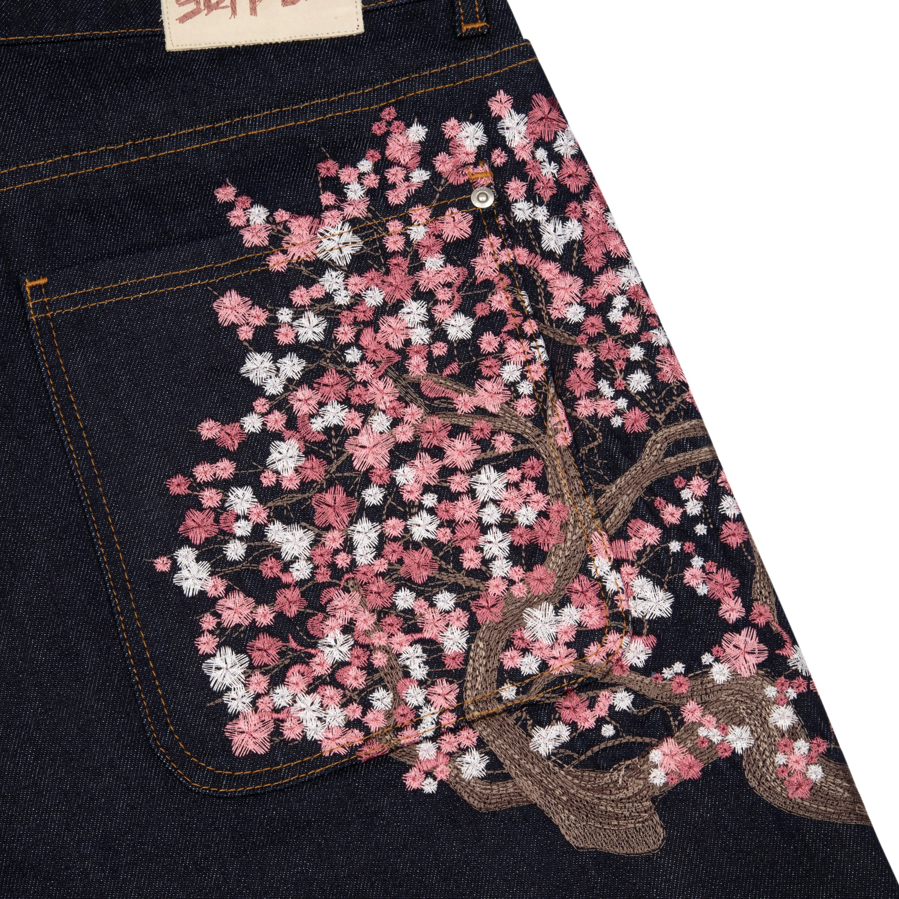 "blossom" indigo raw Jorts - Image 6