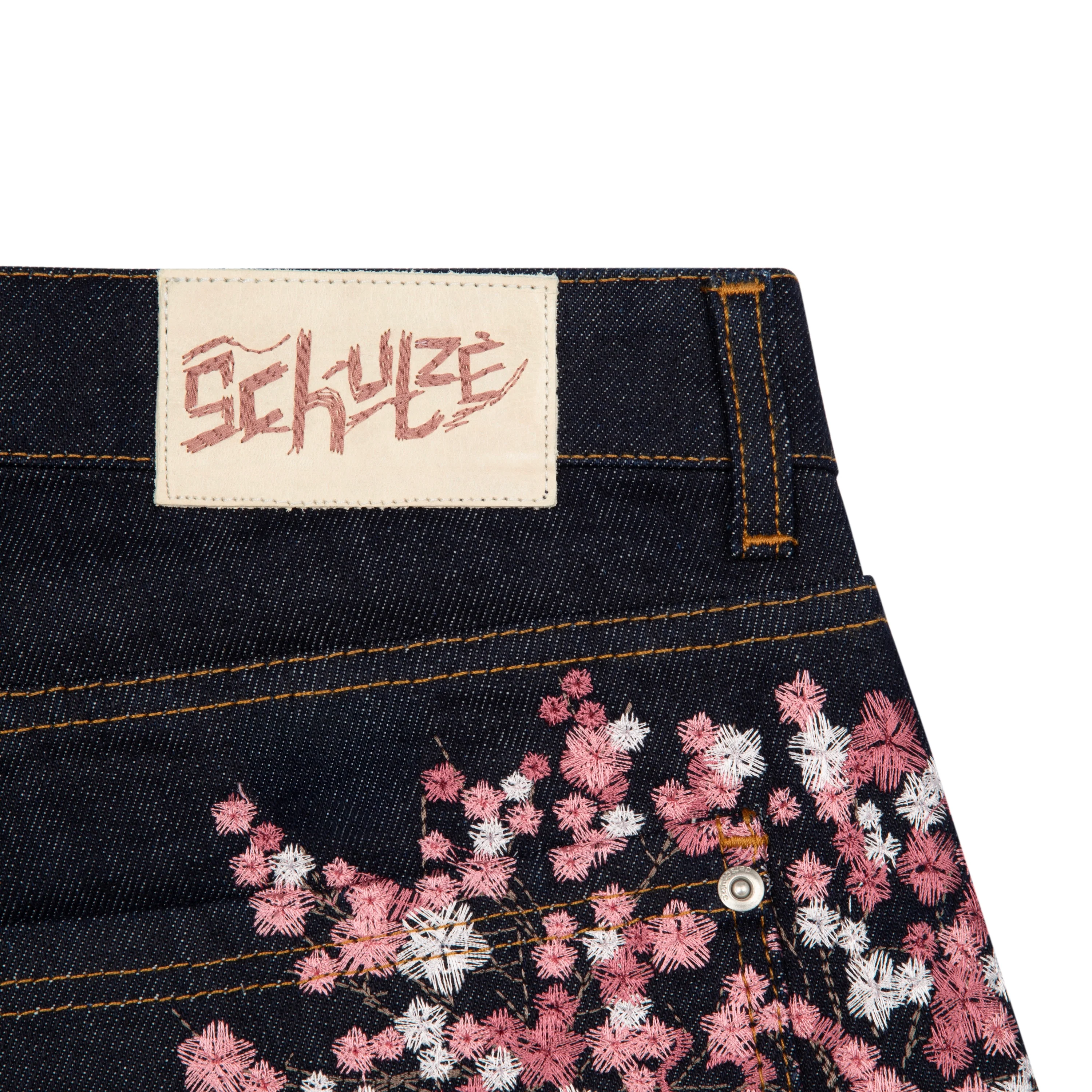 "blossom" indigo raw Jorts - Image 7