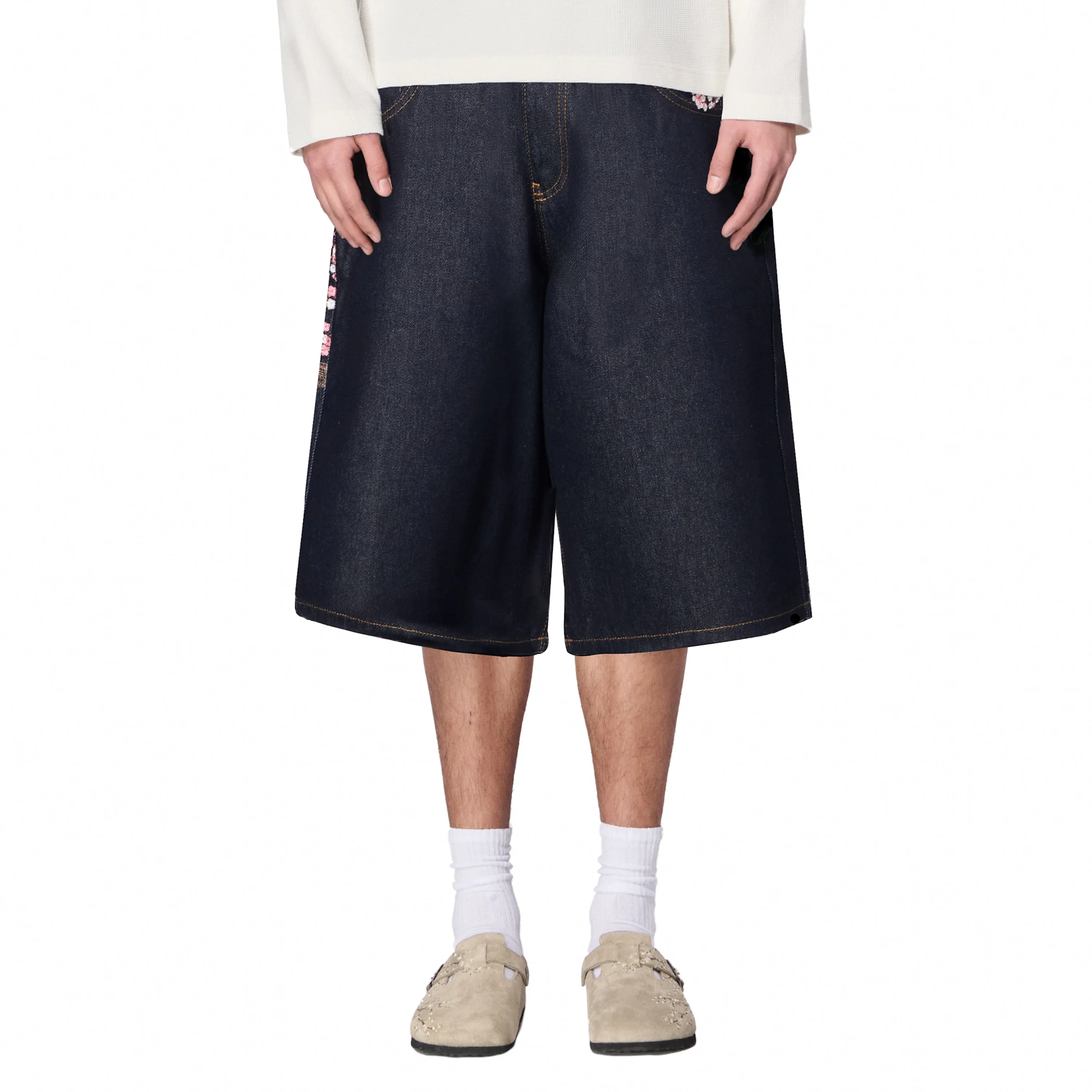 "blossom" indigo raw Jorts - Image 8