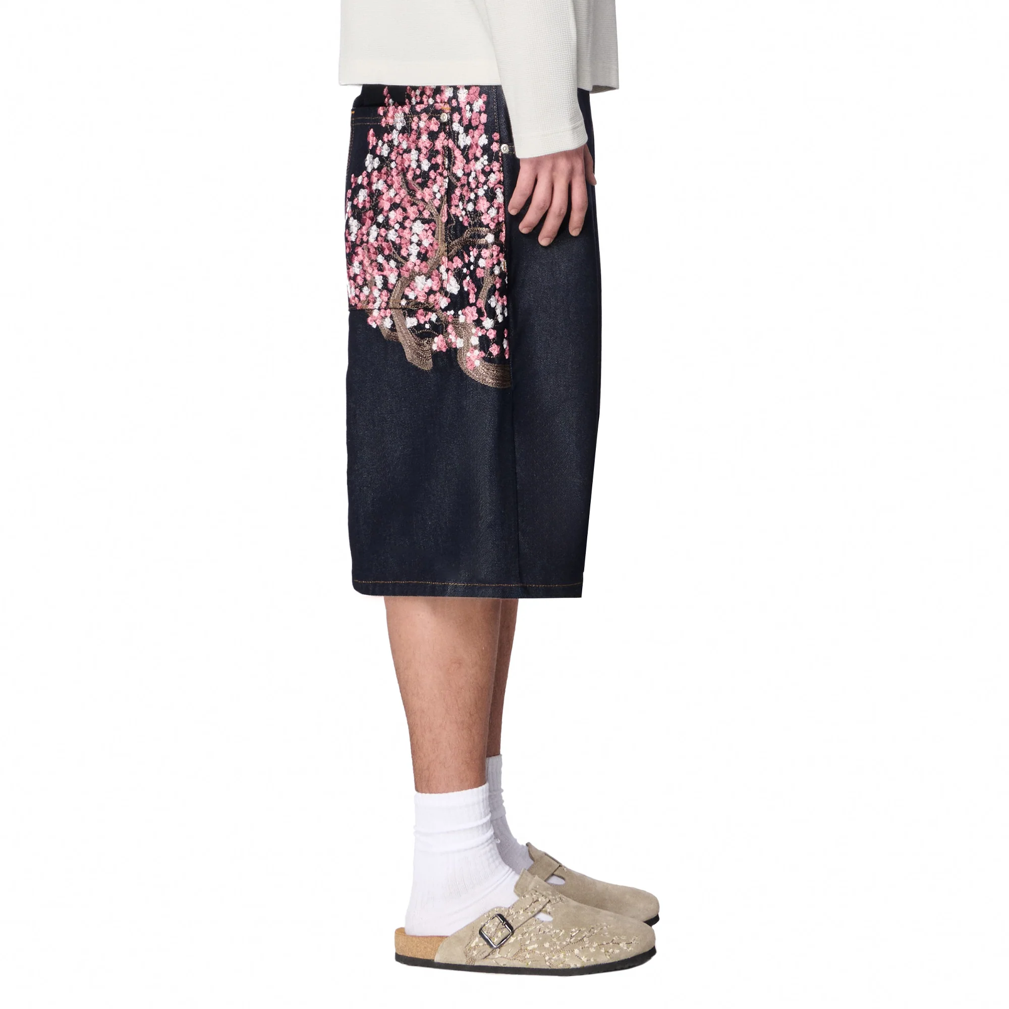 "blossom" indigo raw Jorts - Image 9