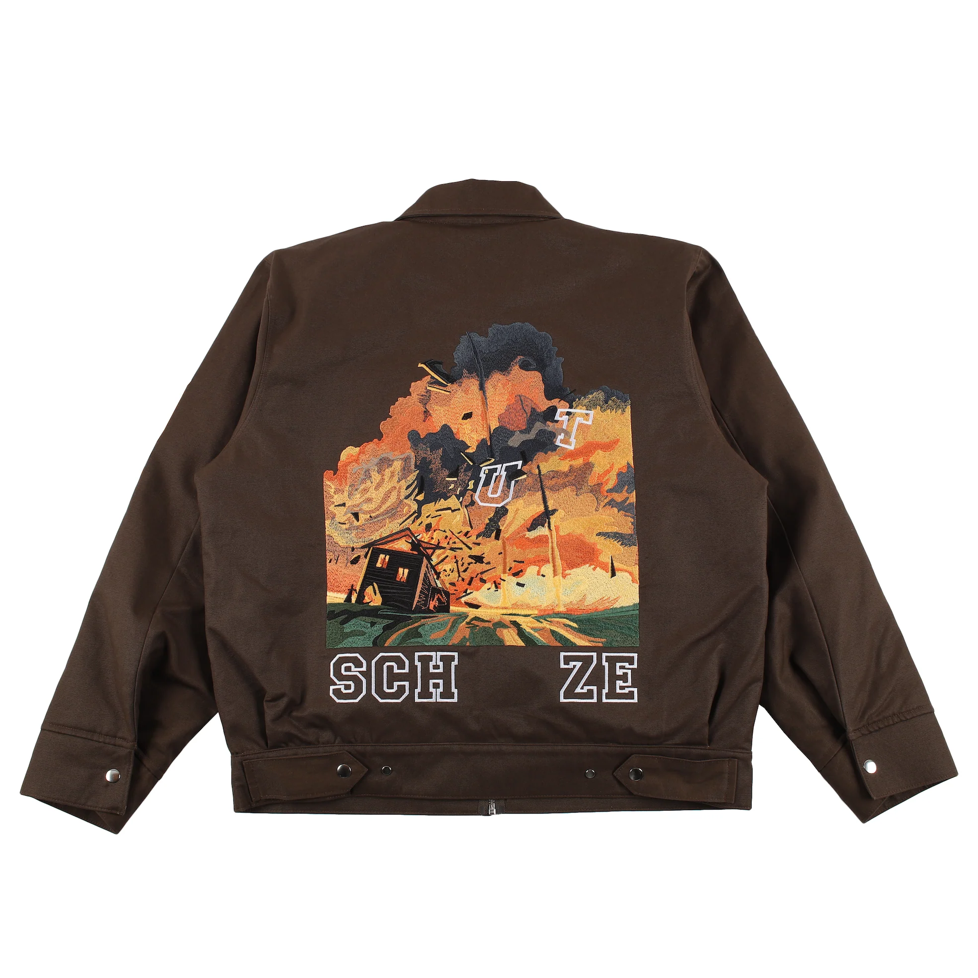 "burning house" workwear jacket brown