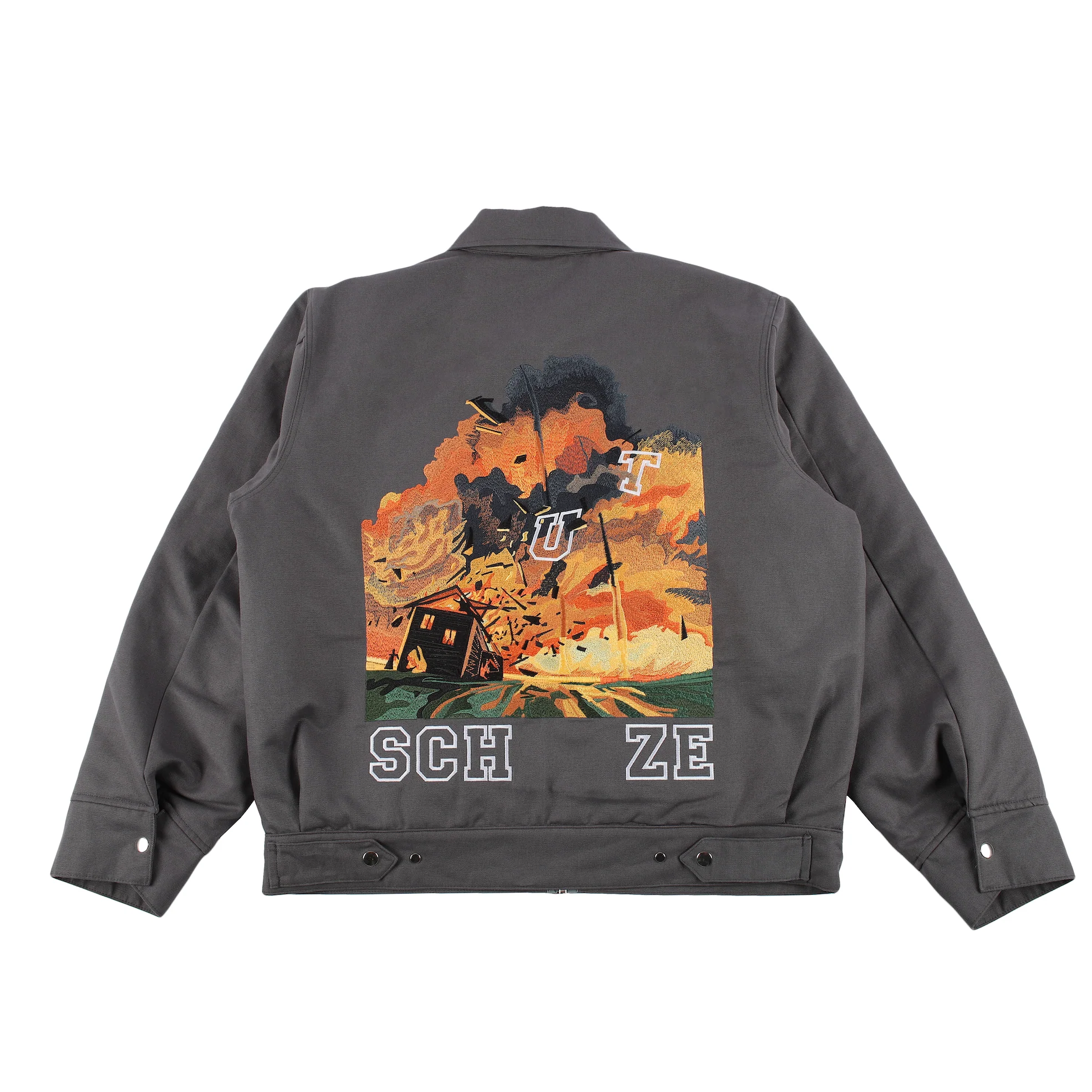 "burning house" workwear jacket grey