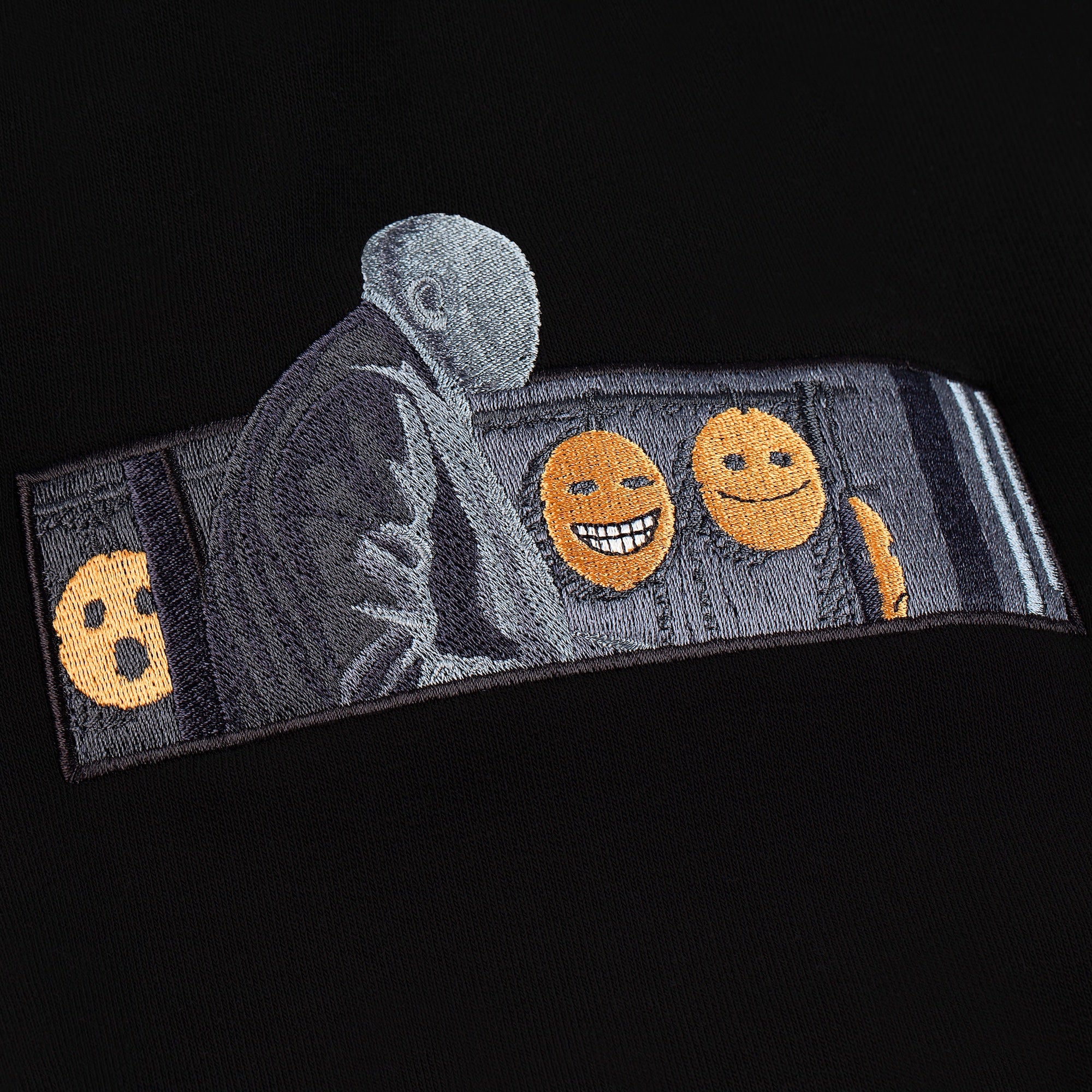 "faces" Hoodie raw edged black - Image 3