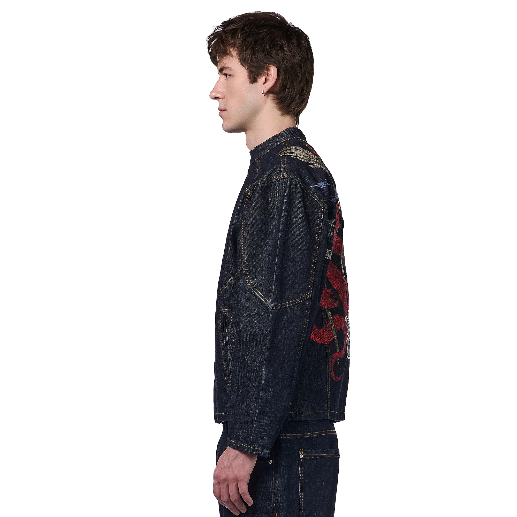 "hellboy" indigo raw denim Biker jacket - Image 11