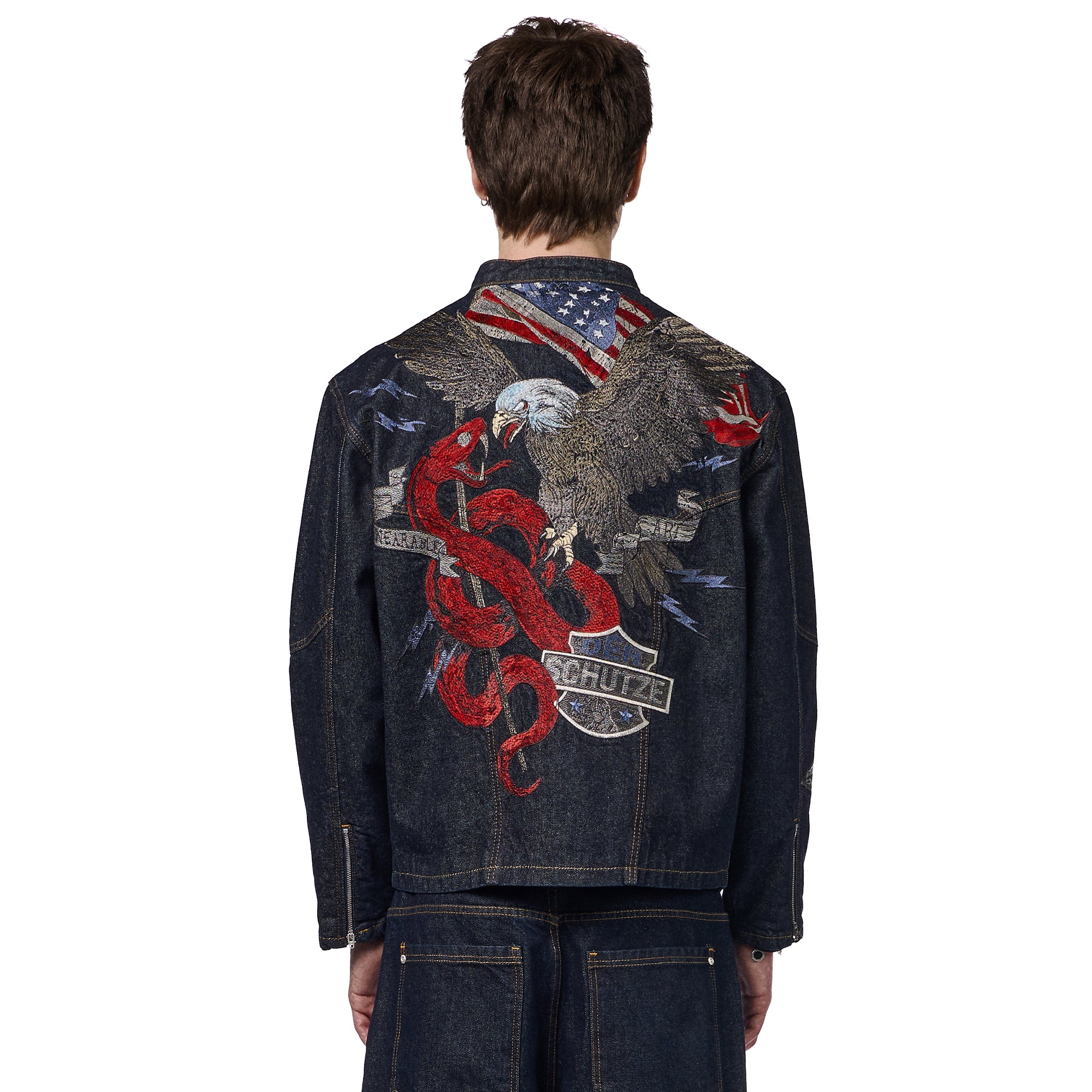 "hellboy" indigo raw denim Biker jacket - Image 12