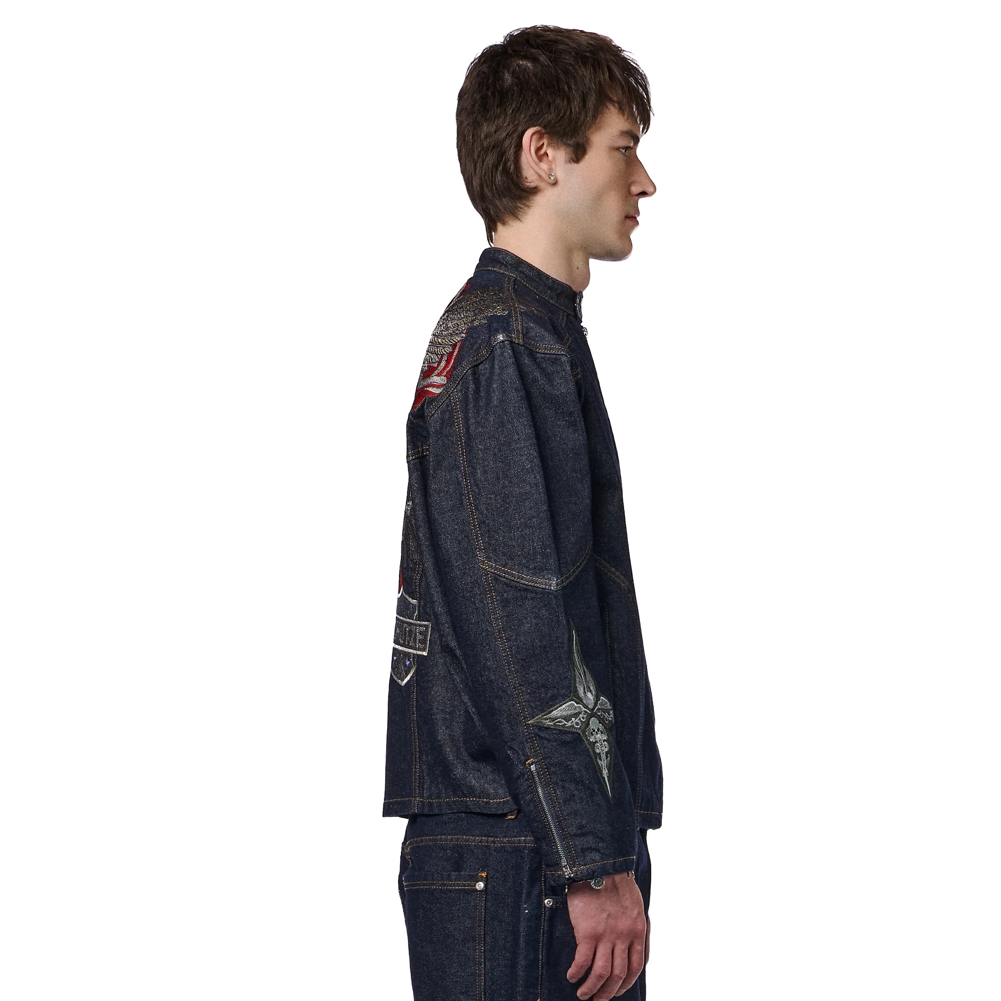 "hellboy" indigo raw denim Biker jacket - Image 13