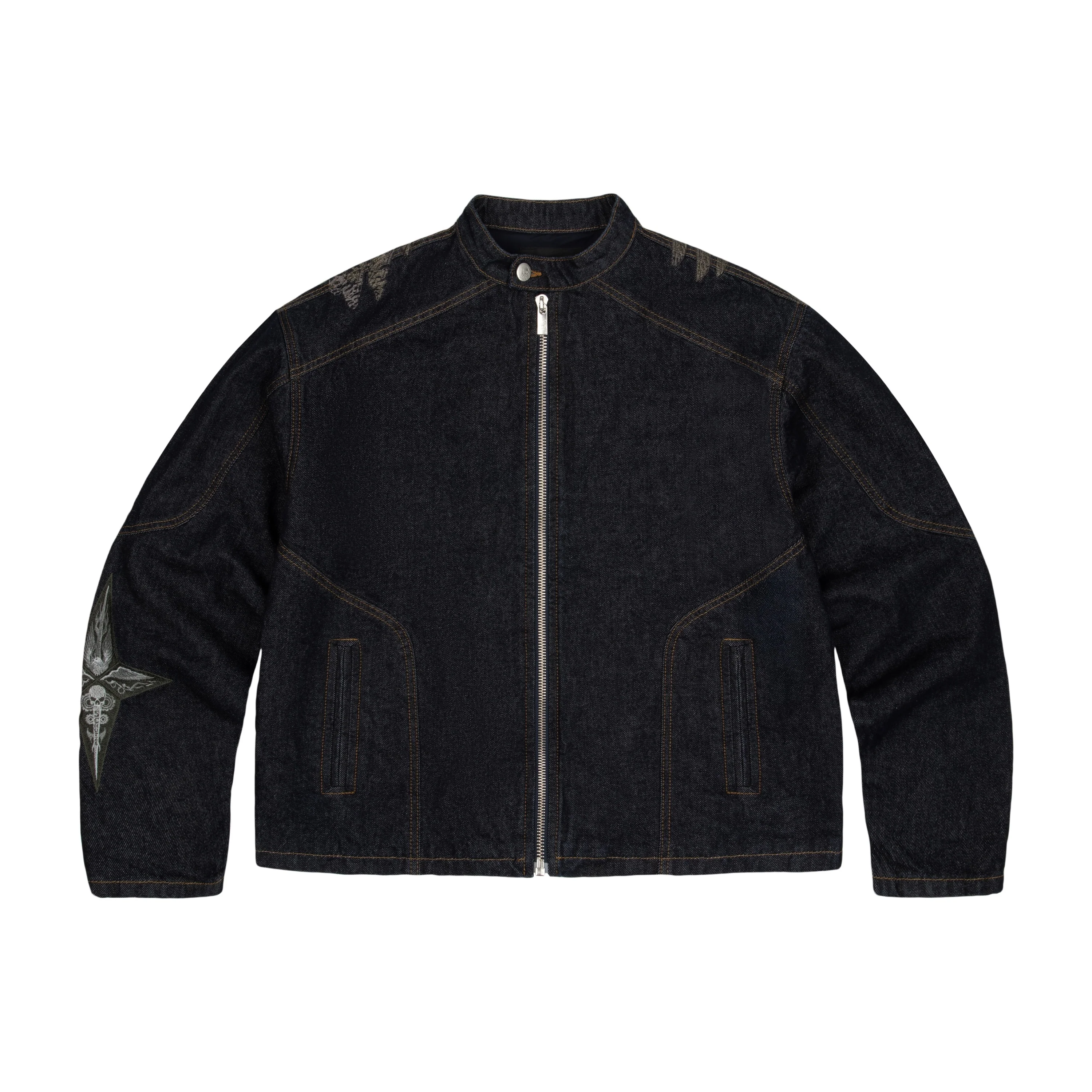 "hellboy" indigo raw denim Biker jacket - Image 2