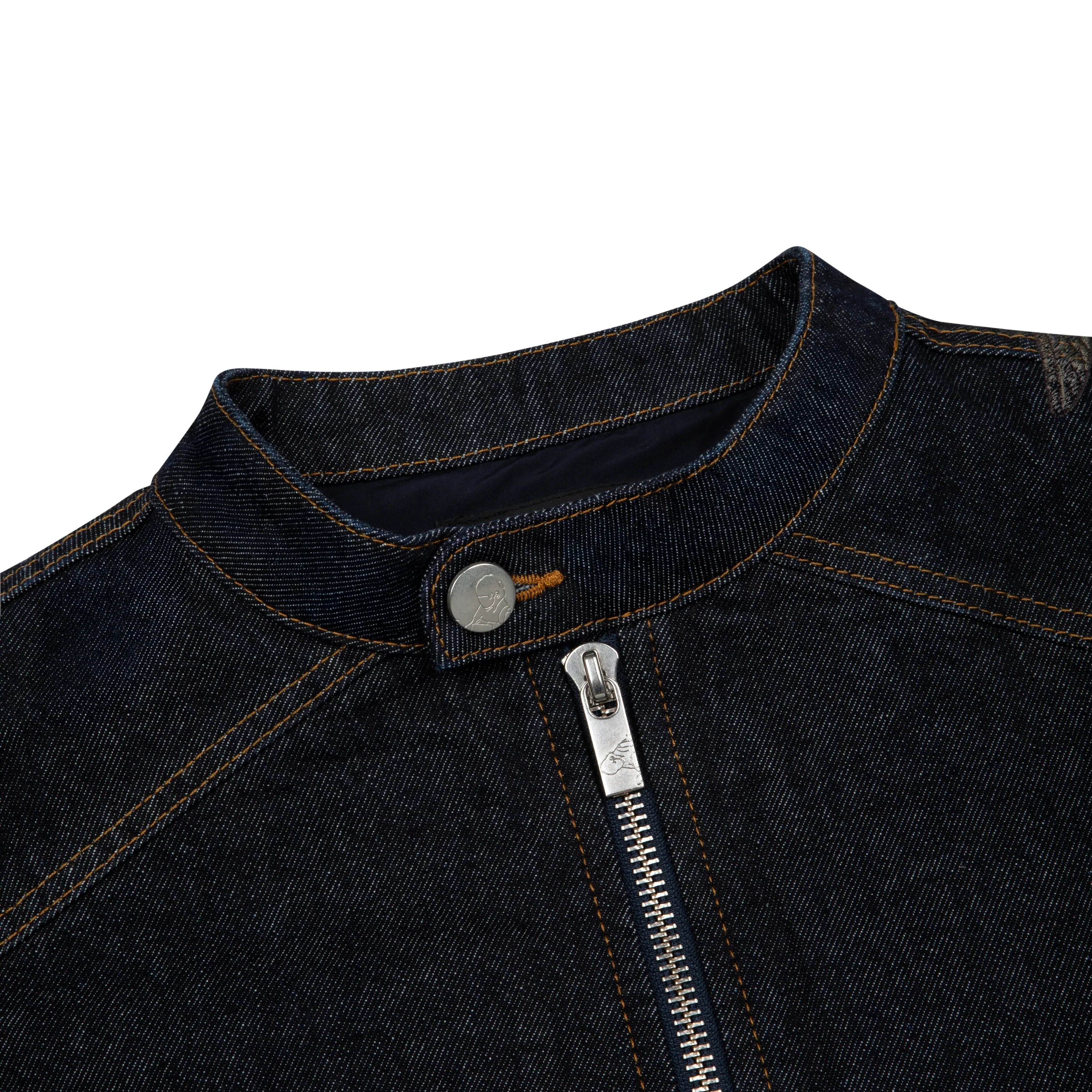 "hellboy" indigo raw denim Biker jacket - Image 3