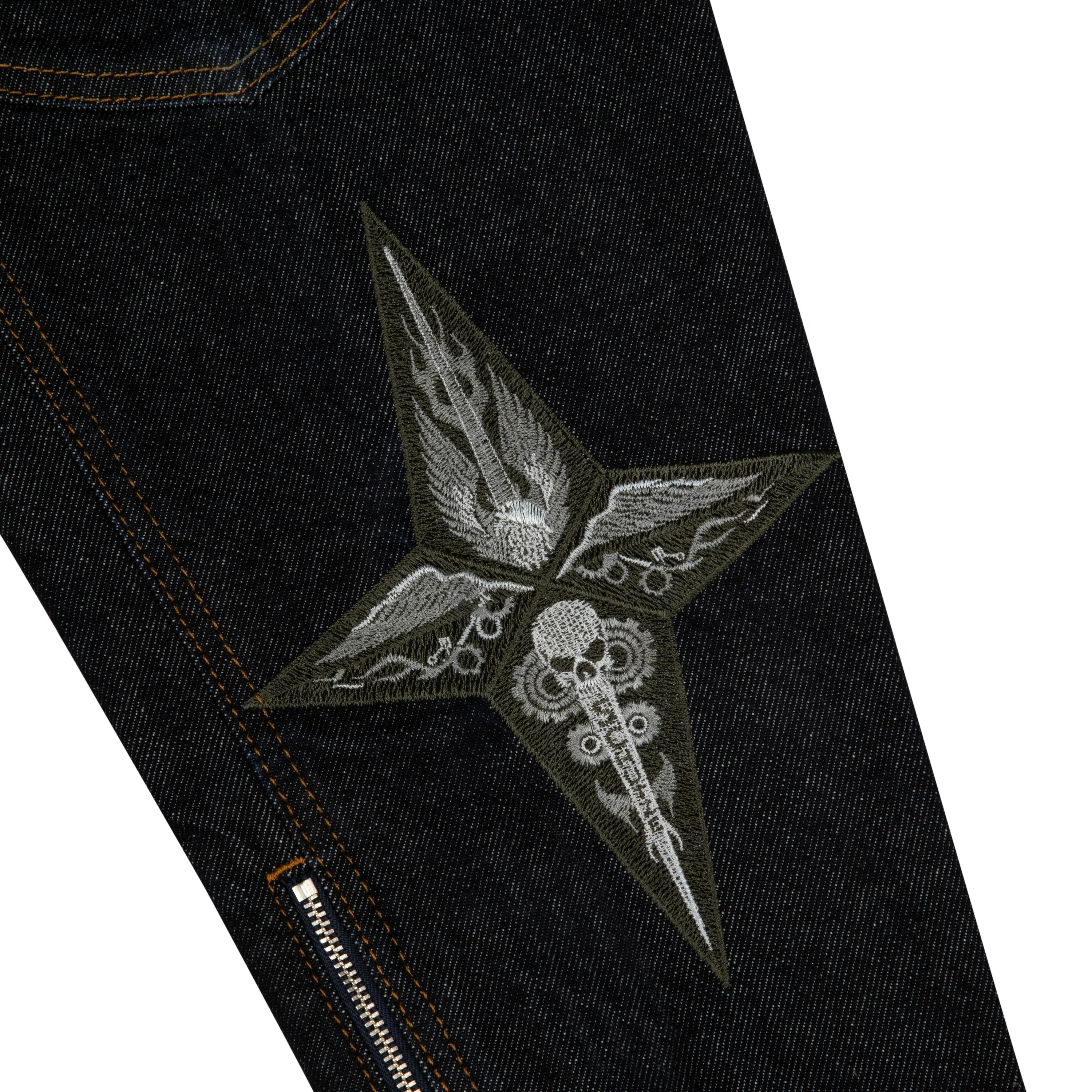 "hellboy" indigo raw denim Biker jacket - Image 9
