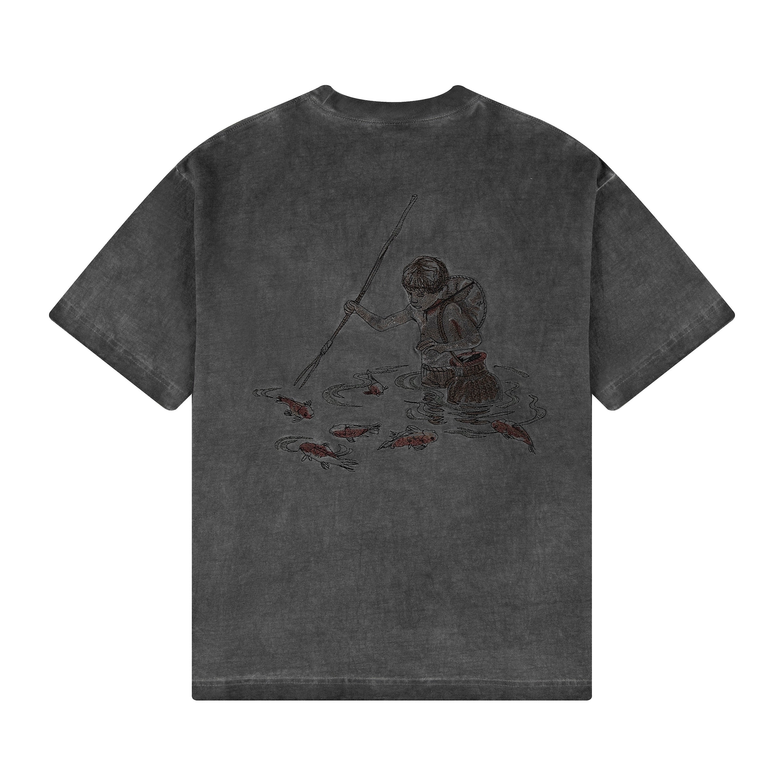 "lotus" T shirt oil washed anthracite