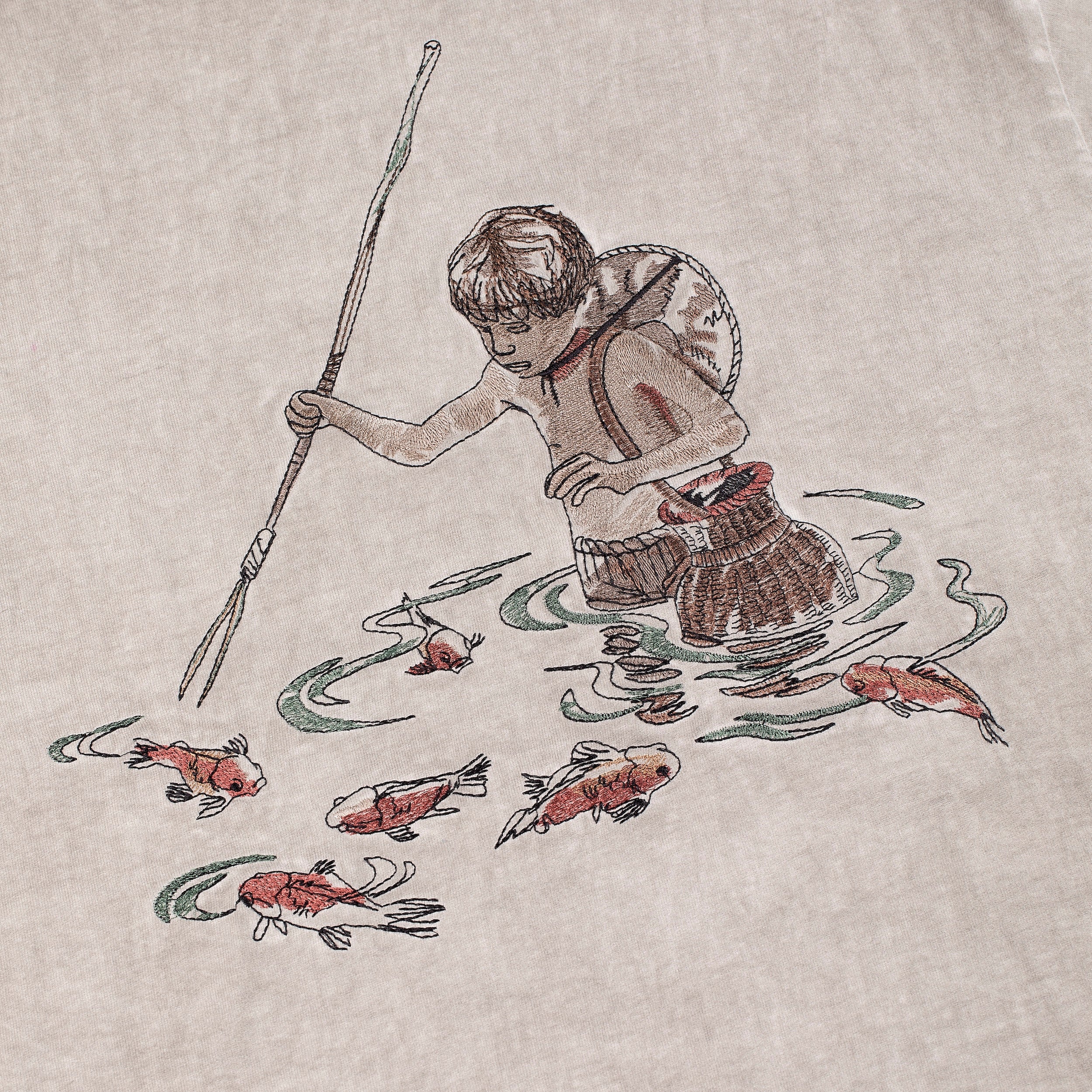 "lotus" T shirt oil washed light grey - Image 3