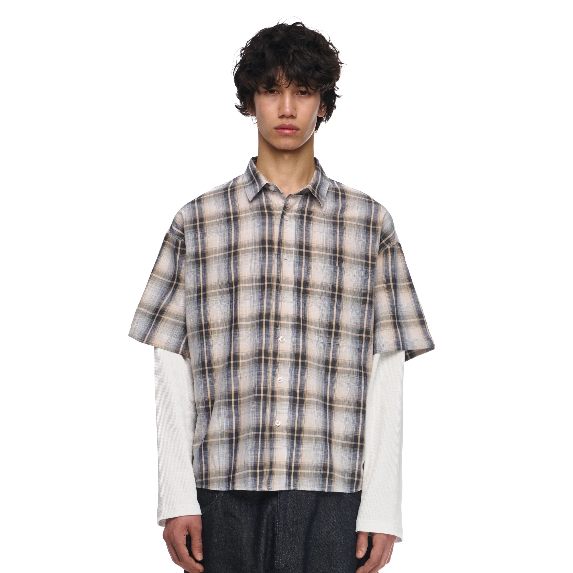 "lotus v2" layered Shirt plaid cream - Image 7