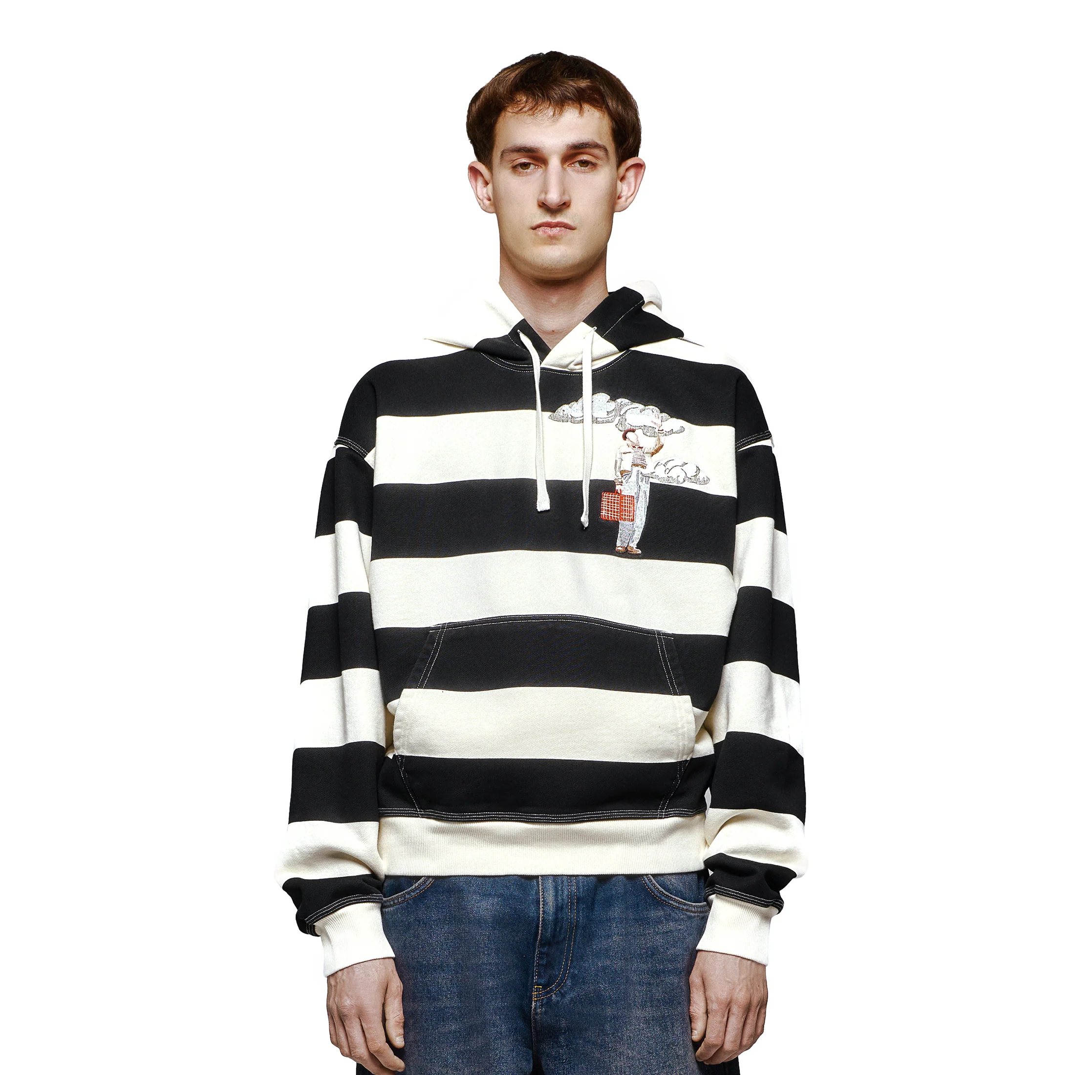 "on air" ecru-navy striped Hoodie - Image 6