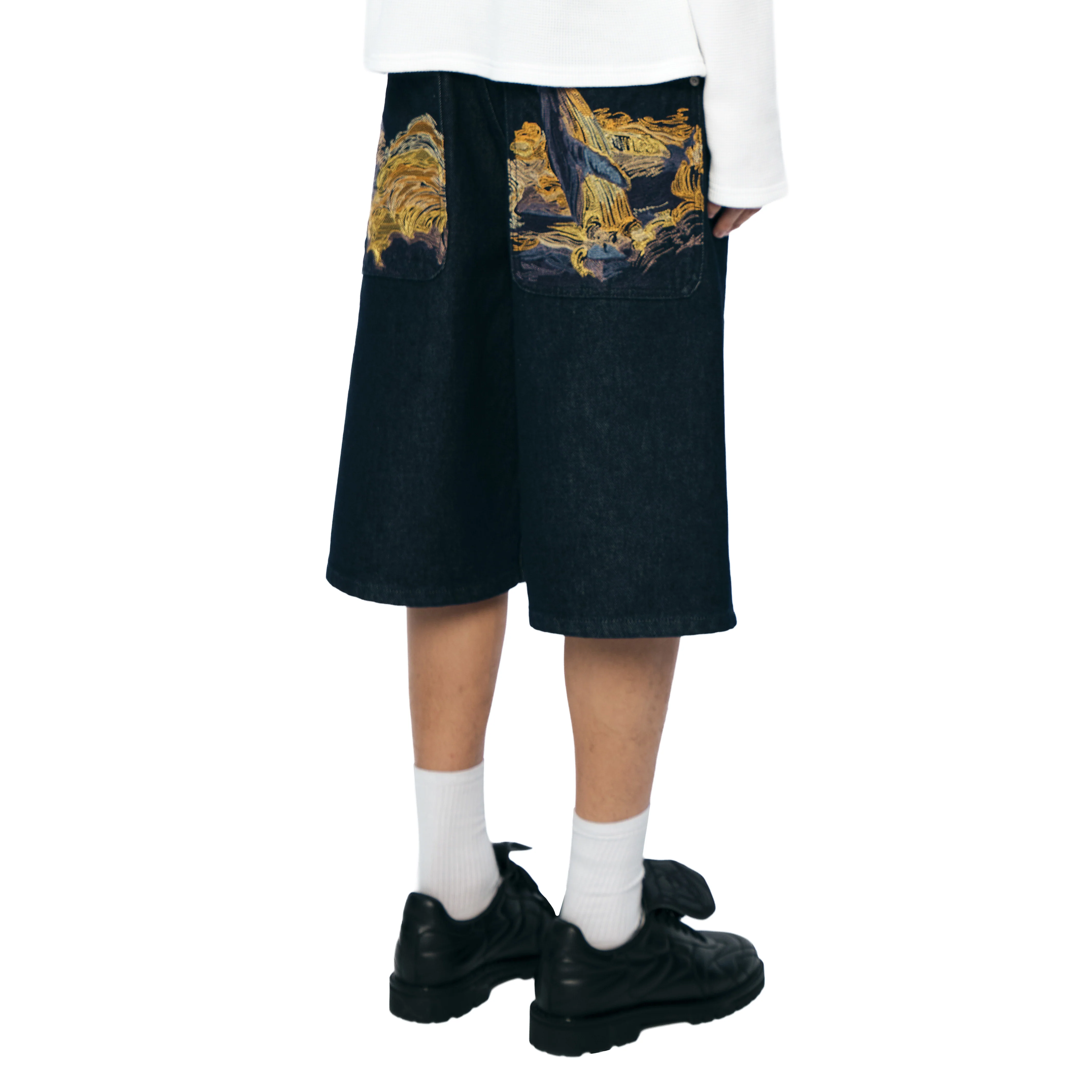 "whales v2" Jorts dark indigo - Image 10