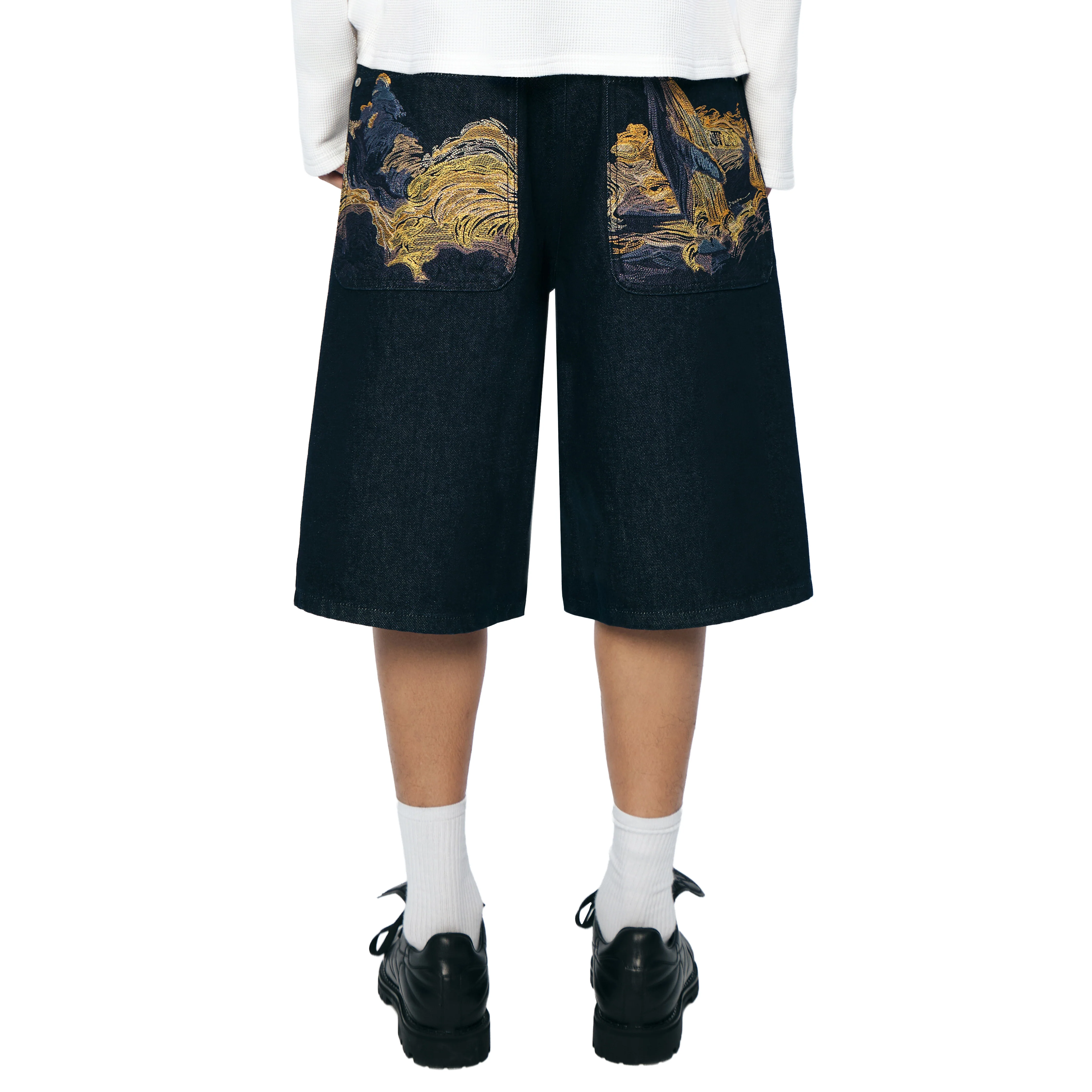 "whales v2" Jorts dark indigo - Image 9