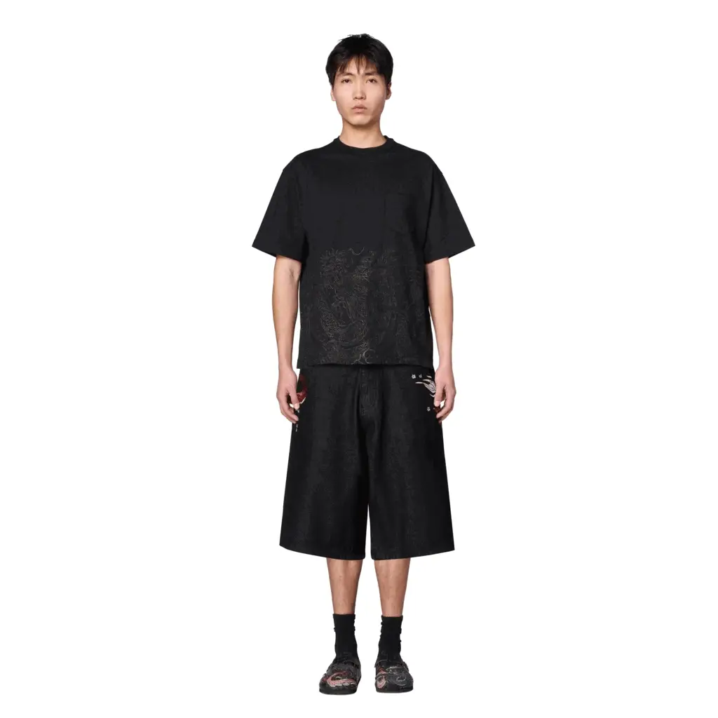 "yakuza" black raw Jorts - Image 12