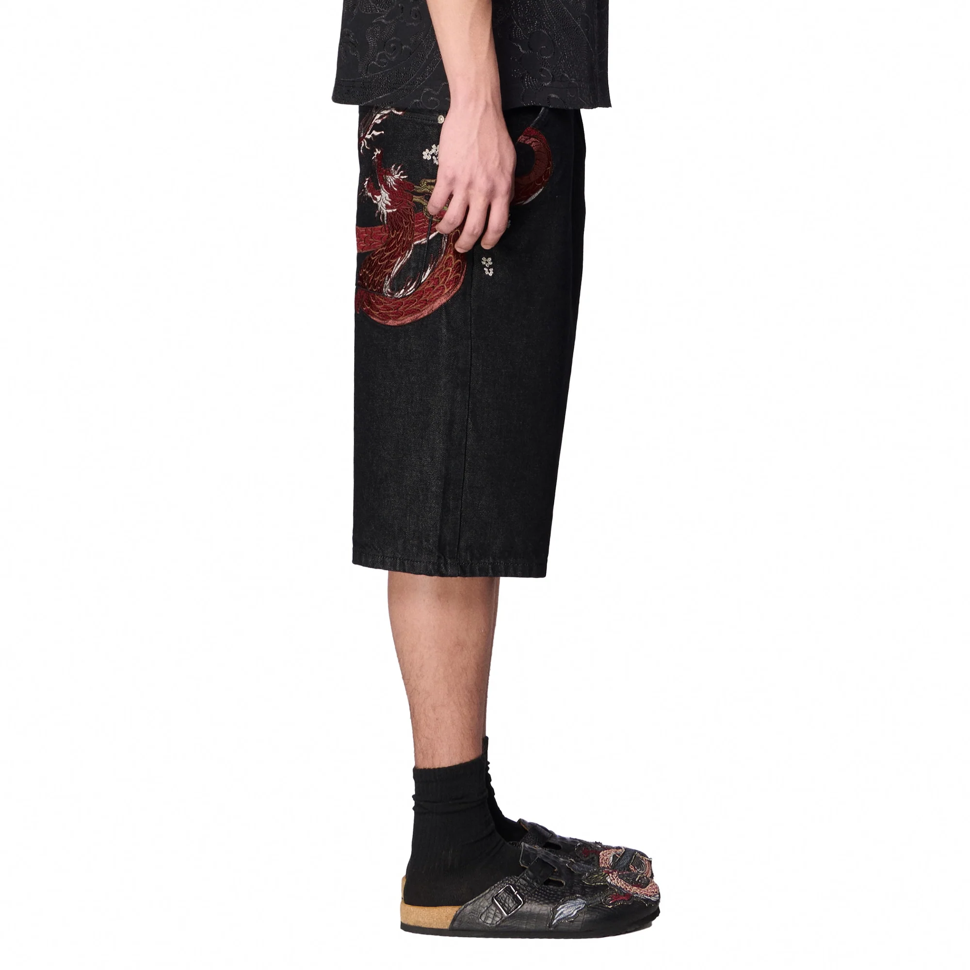 "yakuza" black raw Jorts - Image 9